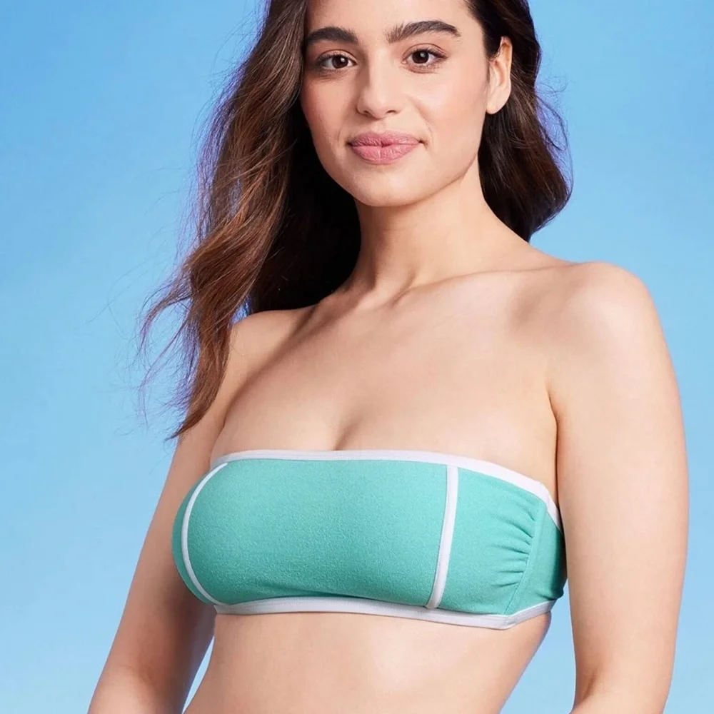 Kona‎ Sol Women's NWT Med Terry Textured Solid Bandeau with Binding Bikini Top